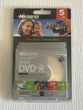 Memorex 5 Pack 4X Camcorder 1.4GB 30 minute Mini DVD-R Single Sided w/ Cases NEW